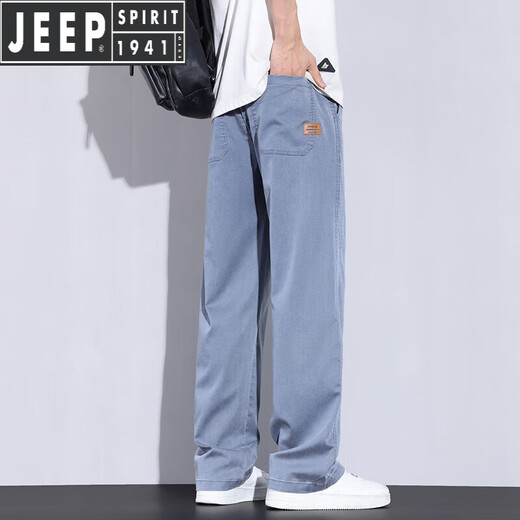 
JEEP SPIRIT ice silk jeans men's summer thin Tennis loose straight American high street trend brand wide-leg casual long trousers T1048 blue XL [recommended 130-150Jin [Jin equals 0.5 kg]]