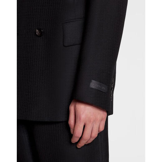 浪凡（LANVIN）男士休闲夹克长袖双排扣西装外套商务通勤百搭正装潮流外套 黑色 均码 |FR-48