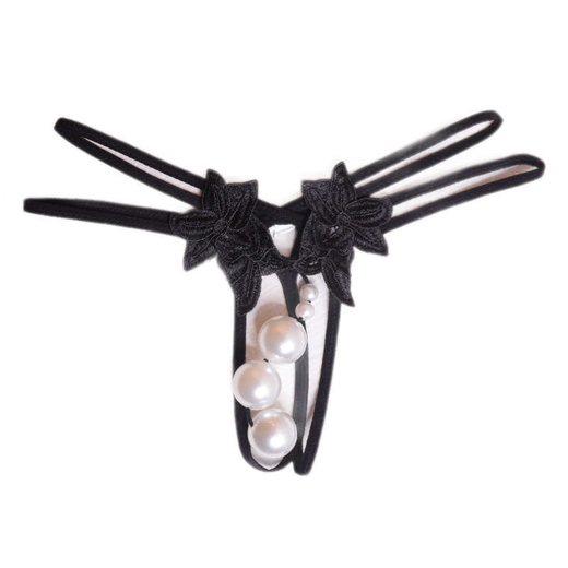 Sexy temptation oversized pearl size beaded panties thong embroidered flowers black women thin black M80120Jin Jin equal to 0.5kg