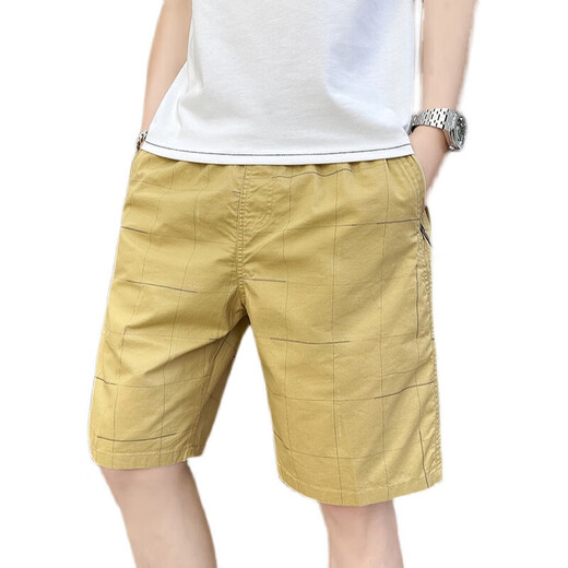 Hailan Home (HLA) Herrenhosen für Herren Hose reine Baumwollsommer-Sommer-Dünne trendige All-Match-Shorts Lose Plaid Strand mittelschoß gelb (2687) 3xl (vorgeschlagen 145-165jin [Jin entspricht 0,5 kg]))