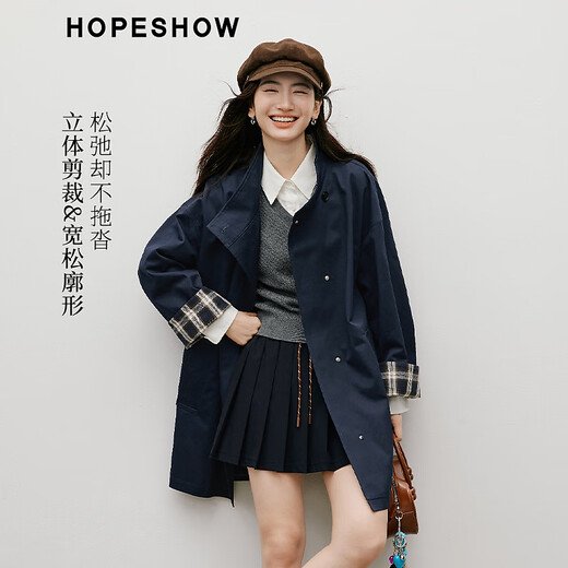 Red-sleeved high-end atmospheric upper-grade windbreaker 2025 new autumn women's contrasting plaid two-wear collar temperament mid-length coat khaki green 385 S