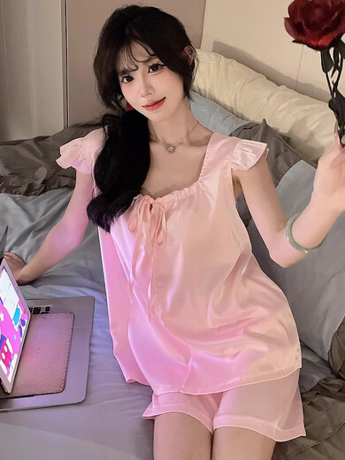 莫代尔冰丝睡衣女款夏季2025新款小飞袖带胸垫高级感女士大码短袖家居服 JDX_9227#背心套蓝色(带固定胸3 M