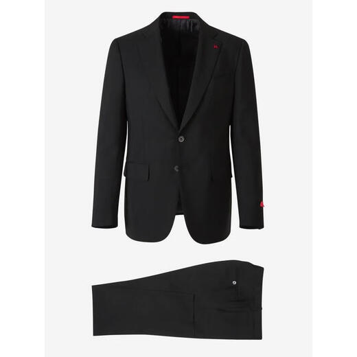 ISAIA Customized Suit Men's Mohair Blended Formal Business Executive Jacket Set Black Solid Color Straight-Click Flip Pocket Black One Size 62