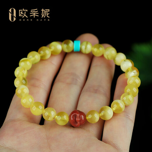 OUCERNY beeswax bracelet natural amber raw stone gold twisted round beads multi-treasure diy gold and white beeswax with southern red Buddha head bracelet for women