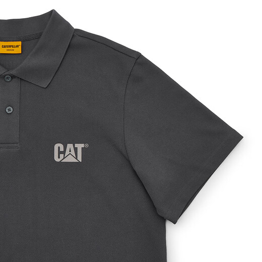CAT short-sleeved POLO shirt for men, reflective printed pique fabric, breathable, comfortable, soft and trendy short T, iron gray XL