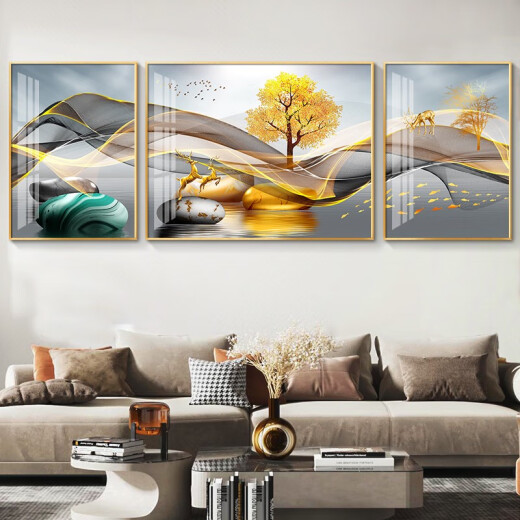 现代简约客厅装饰画沙发背景墙壁画大气轻奢三联画挂画镶钻晶瓷 HJ-3893-一帆风顺 两边70*90中间140*90华贵金框镶