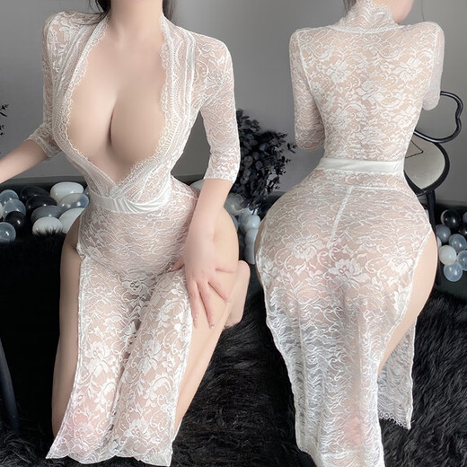 Sexy underwear small breast lace uniform 2024 new sexy date pajamas battle robe 9766 retro lace slit long skirt black average size recommended weight 80-120 Jin [Jin equals 0.5 kg]