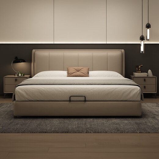Fermax (Freemax) Cama de arte de cuero simple moderno 2024 Camera suave de dormitorio principal 1.5m Camilla de madera maciza Apartamento pequeño LP-677#34