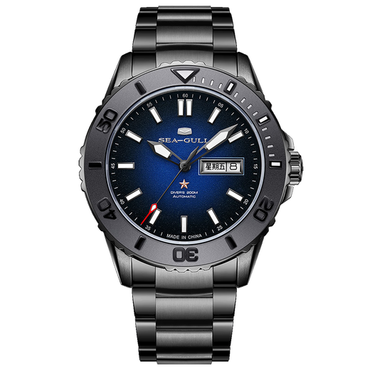 
Seagull Watch Men's Watch Diving Watch Double Calendar Depth Waterproof Mechanical Watch Steel Belt Ocean Series 1047 Sea Sand Silver