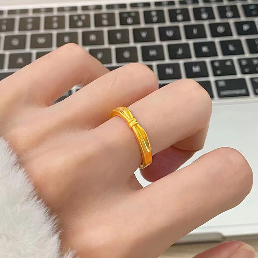 OEMG Old Phoenix Gold Store Model 18k Gold Small Knot Gold Ring Women's Ancient Gold Fugitive Princess Bow Knot Adjustable Irregular Bow Knot Ring (Opening Adjustable)