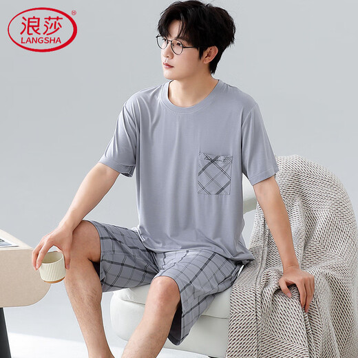 浪莎（LangSha）莫代尔男士睡衣薄款短袖大码宽松家居服套装2025新款 6623 L