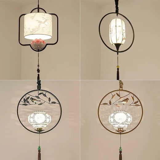 
Pupan modern new Chinese restaurant lamp aisle Zen balcony bar small chandeliers iron art simple three head khaki 15865