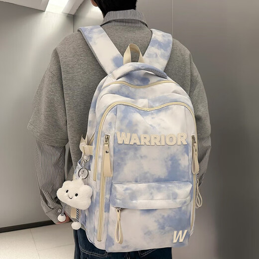 
Warrior schoolbag junior and senior high school girl ins style tie-dye graffiti high-value large capacity backpack college students light travel light blue [glossy pendant]