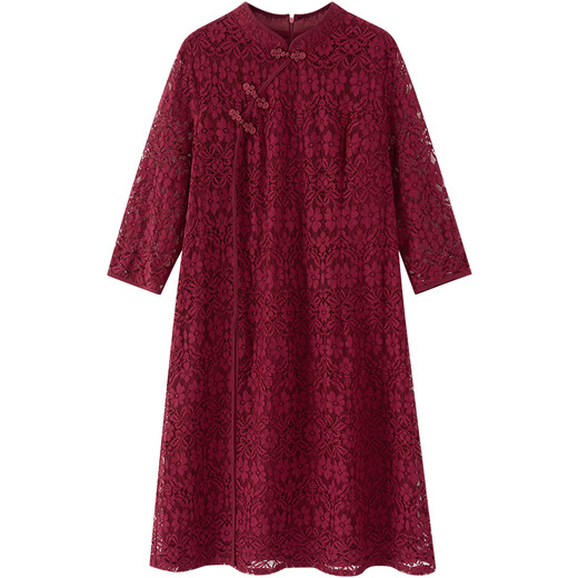 Saiman Die Fat Mom Extra Large Size Wedding Dress Little Xi Granny Spring and Autumn Dress Plus Fat Plus Size Improved Version Dress Maroon 2XL 135-150Jin Jin is equal to 0.5 kg