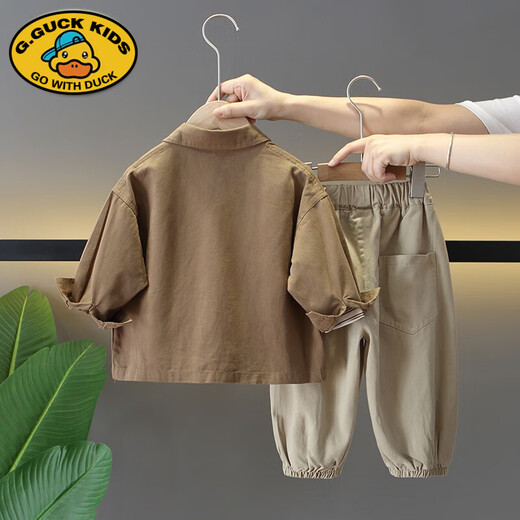 G.DUCKKIDS Little Yellow Duck Boys Spring Clothing Set 2025 New Handsome Children's Spring and Autumn Jacket Two-piece Set for Baby Boys Korean Version Coffee Color 100cm