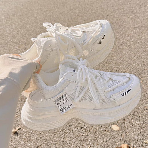 
UK Next Kiss daddy shoes for women in summer breathable 2025 casual mesh shoes thick-soled sandals sneakers 9905-3 beige 35