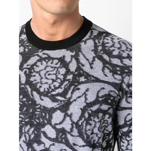范思哲（VERSACE）黑灰拼色棉针织套头毛衣男 Barney纹金雕细节纹理修身 黑色 均码 |50