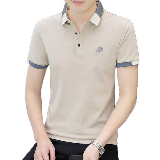 Hua Jiuqing Guangdong Puning Herren Polo Kurzärmler-Revers-Stick-Hemd 3 konkav und konvexer Hut Sommer reines Baumwollkurzarm T-Shirt Herren Kaffee Farbe 724 SP SP Lapel M 85-110jin [Jin gleich 0,5 kg]