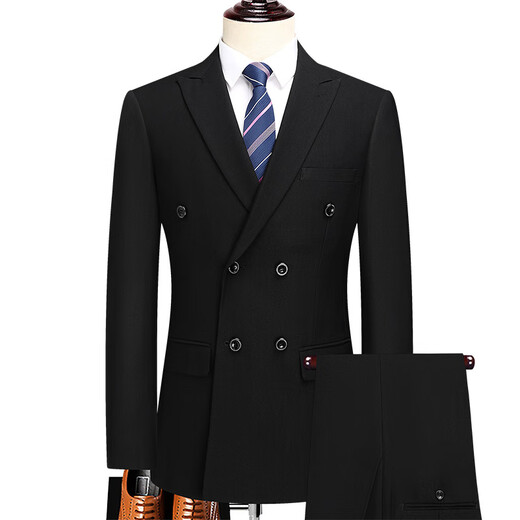 TPZBWG high-end brand double-breasted suit suit set for men 2025 new business casual collar two-piece set black M 170
