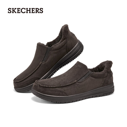 Skechers flash shoes for men 2025 new autumn velvet warm casual walking shoes one-leg loafers 205606
