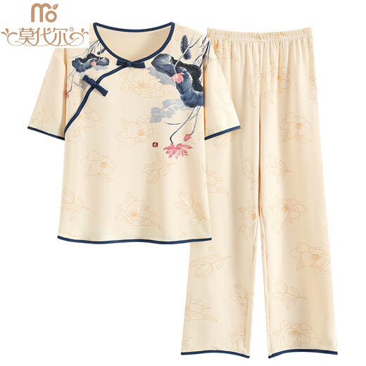 Madallo women's short-sleeved pajamas set for summer thin trousers in summer new Chinese style cotton home clothes can be worn outside LZY9905 M (recommended 75-95Jin [Jin equals 0.5 kg])