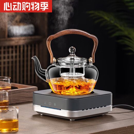 Jubilación (Zisiz) Alemania Tetera importada NUEVA 2024 Glass Tapot Tea Té Tapot Agua hirviendo estufa eléctrica STOVE HY3 Color de grano de madera + Bandeja + A65 Tetera 9904