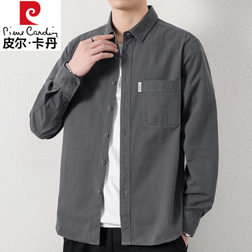 Pierre Cardin 100% cotton long-sleeved shirt for men spring and autumn 2025 new no-iron inch shirt comfortable casual shirt jacket for men NKM-8851 Bean Green XL Recommended 126-140Jin Jin equals 0.5 kg