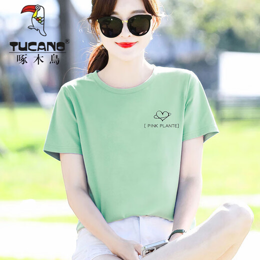 Woodpecker Fashion Green Short Sleeve T-Shirt Frauen losen einfache Buchstaben vielseitig T-Shirt Sommer 2025 Neue Top 9793 Mint Green_short Sleeve 2xl_ (vorgeschlagen 135-150jin [Jin gleich 0,5 kg]))