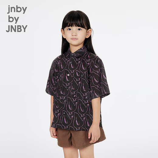 Jnby by JNBY Jiangnan Buyi children's short-sleeved shirt H-shaped cotton printed poplin loose summer boys and girls 1P6211570 090/black colorful mixed color 160 cm