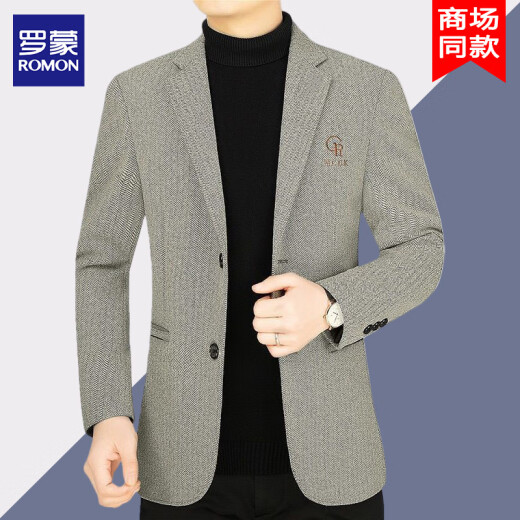 罗蒙轻奢商务休闲西服男士春秋新款百搭抗皱免烫爸爸工装单西装外套男 2018深咖色 常规 170（120-135斤）