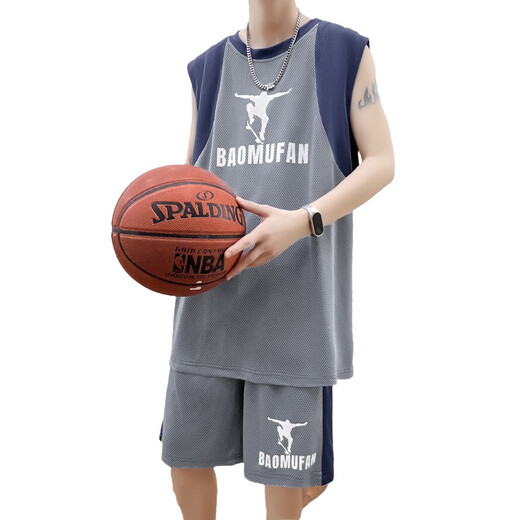 Ran de la même chemise sans manches estivale de Yilan pour garçons, combinaisons de basket-ball pour garçons, juniors et seniors du lycée, Big Children's Sports Vest Shorts 6636 Gray foncé + short Quality Assurance 2xl 140-160jin [Jin est égal à 0,5 kg]