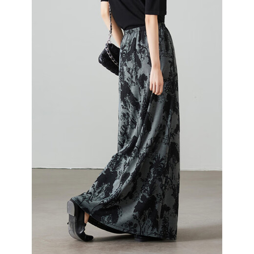 Tachimis TOUCH MISS2025 spring elastic waist skirt for women new retro print versatile high waist mid-length skirt Olive green XS 27