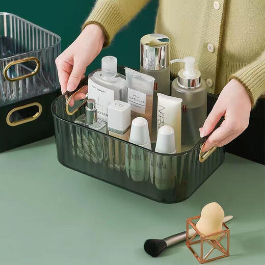 XMSJ Japan imported quality desktop storage box ins transparent cosmetic storage box dressing table mask skin care large transparent green 27.5*20*9.5cm