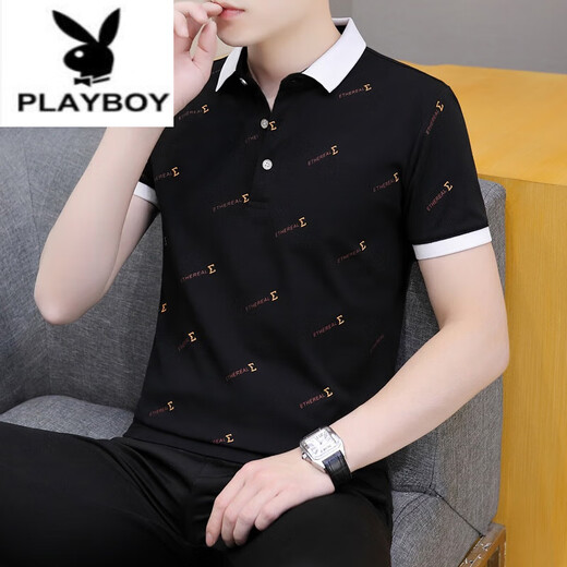 花花公子（PLAYBOY）春秋季男士短袖翻领polo衫潮流有领子半袖青年T恤休闲百搭体恤 白色 QY679 M 100-120斤