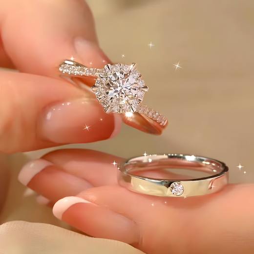 UOSU couple rings, simulated diamond rings, proposal ceremony, wedding props, simple and versatile, anniversary gift for girlfriend and wife, decorated with lifelong love, couple rings, living mouth, gift box