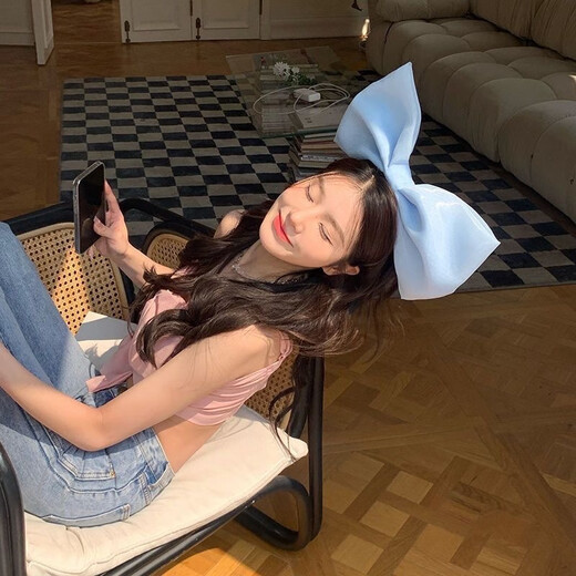 ENRMIIV super large three-dimensional bow headband for female internet celebrities, the same style for taking pictures, exaggerated sweetness and whitening headband, girl's heart hairpin, blue bow