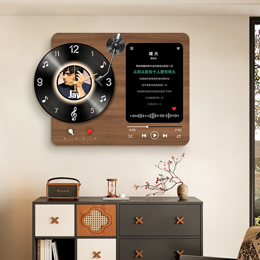 Long time no see, retro cream style electric meter box decorative painting distribution box with clock vinyl record blocking hanging painting switch box mural