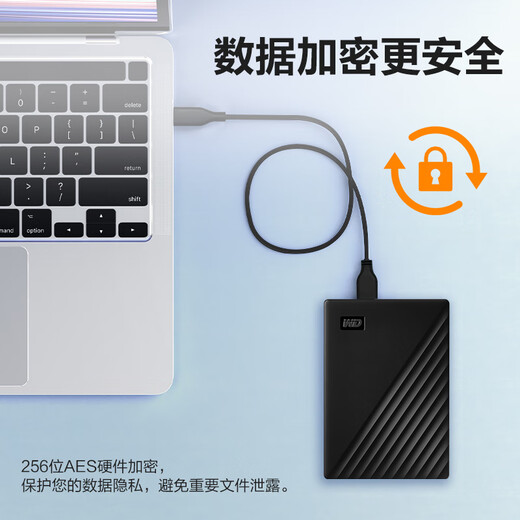 西部数据（WD）5TB 移动硬盘 USB3.0 My Passport随行版2.5英寸 黑 机械硬盘 笔记本电脑外接 大容量加密存储