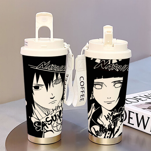 Naruto Thermos Cup pour les élèves pour aller à l'école avec des tasses à eau de grande capacité pour de nouvelles tasses à café avec des boissons doubles et une apparence élevée. Blanc - tasse de café - HST3524 Gaara + revêtement en céramique suspendu