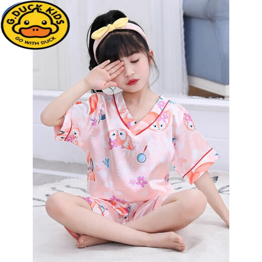 G.DUCKKIDS children's pajamas girls ice silk summer thin short-sleeved star dailu girls silk summer baby air conditioning suit 688 star dailu purple 170 8 sizes [recommended height 100-110cm]