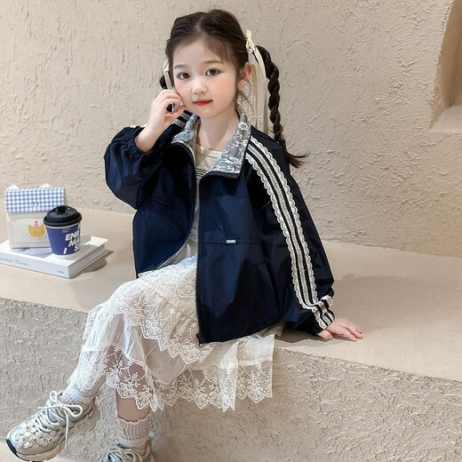 G.duck Girls Spring Jacket 2025 New Style Children's Jacket Spring and Autumn Korean Style Loose Girl Stand-up Collar Sun Protection Jacket Picture Color 110