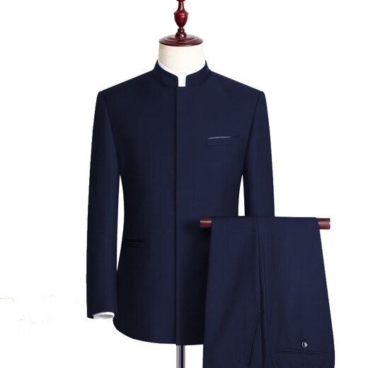 TPZBWG high-end brand Chinese tunic suit men's 2025 new Chinese stand-up collar suit Chinese Tang suit two-piece set Navy blue hidden placket 175C