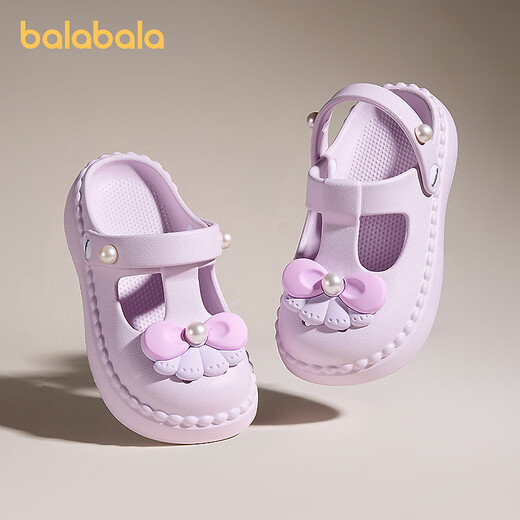 Balabala Children's Shoes Children's Croc Shoes Girls Sandals Thick Soled Outerwear 2025 Summer New Shoes Sweet Purple 28