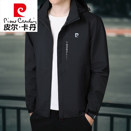 Pierre Cardin Jacket Men's Spring and Autumn Middle-aged Casual Jacket Loose Plus Size Jacket Top Hooded Fishing Suit Plus Velvet Red (Spring and Autumn) 2XL 150-160Jin Jin is equal to 0.5 kg