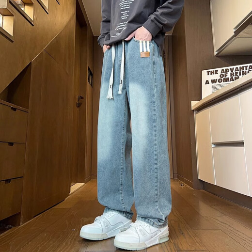 Straight Jeans Men's Spring y Autumn American Retro Pants Retro Casual Hen Men's Devense Adolescente Wave Worth Ley-Leg