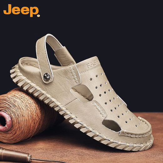 Jeep (Jeep) Sandalias Baotou para hombres de doble uso de hombres 2023 Summer NUEVO estilo al aire libre Driver de dos lados Sandalias de cuero de playa transpirable 12033 Hy Black 40