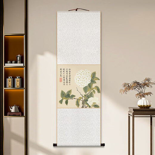 Chengliu Dong Gao Chunjing Flower Book Scroll Hanging Painting New Chinese Style Peony Camellia Decorative Painting Living Room Study Tea Room Entrance Painting 11980: Phalaenopsis Overall Size: 35*110cm Milky White Brocade Silhouette + New