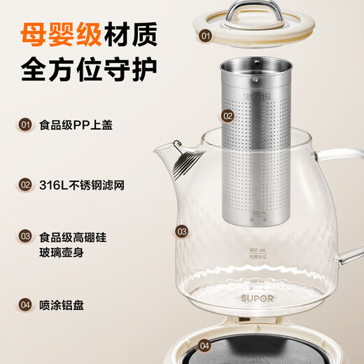 SUPOR 1.2L all-glass health pot tea maker teapot kettle electric kettle electric kettle 0 glue 0 coating bass boiling constant temperature insulation 316L SW-12Y06Q