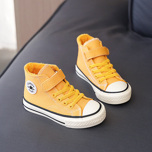 Xin Yueqing children's velvet thickened canvas shoes 2025 summer summer small, medium and large children's men's and women's sneakers high-top warm cotton shoes black 33