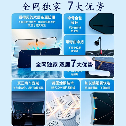 语森忆汽车遮阳罩前挡遮阳伞隔热专用防晒前挡风玻璃停车内用车上帘挡板 通用大号尺寸为14079任意弯曲1